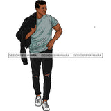 Handsome Sexy Afro Man Smiling Carrying Jacket Over Shoulder Illustration SVG JPG PNG Vector Clipart Cricut Silhouette Cut Cutting
