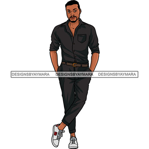 Handsome Afro Man Standing Beard Sneakers Shirt Pants Casual Fashion Style SVG JPG PNG Vector Clipart Cricut Silhouette Cut Cutting
