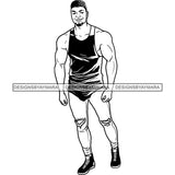 Handsome Sexy Afro Man Muscular Sleeveless Tank Top Jeans Fashion Style B/W SVG JPG PNG Vector Clipart Cricut Silhouette Cut Cutting