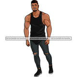Handsome Sexy Afro Man Muscular Sleeveless Tank Top Jeans Fashion Style SVG JPG PNG Vector Clipart Cricut Silhouette Cut Cutting