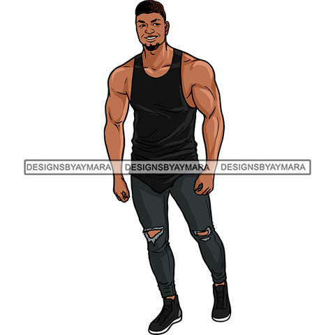 Handsome Sexy Afro Man Muscular Sleeveless Tank Top Jeans Fashion Style SVG JPG PNG Vector Clipart Cricut Silhouette Cut Cutting