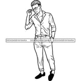 Handsome Sexy Afro Man Glasses Long Sleeve Shirt Trendy Fashion Style B/W SVG JPG PNG Vector Clipart Cricut Silhouette Cut Cutting