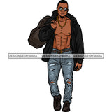 Handsome Sexy Afro Man Sunglasses Gym Bag Open Jacket Fashion Style SVG JPG PNG Vector Clipart Cricut Silhouette Cut Cutting
