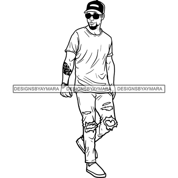 Handsome Sexy Afro Man Tattoo Fashionable Sunglasses T-shirt Fashion Style B/W SVG JPG PNG Vector Clipart Cricut Silhouette Cut Cutting