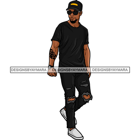 Handsome Sexy Afro Man Tattoo Fashionable Sunglasses T-shirt Fashion Style SVG JPG PNG Vector Clipart Cricut Silhouette Cut Cutting