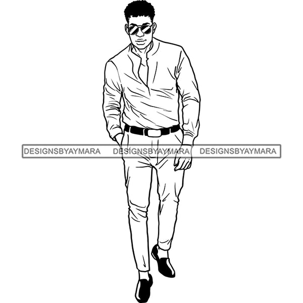 Handsome Sexy Afro Man Classy Sunglasses Long Sleeve Shirt Fashion Style B/W SVG JPG PNG Vector Clipart Cricut Silhouette Cut Cutting