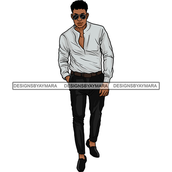 Handsome Sexy Afro Man Classy Sunglasses Long Sleeve Shirt Fashion Style SVG JPG PNG Vector Clipart Cricut Silhouette Cut Cutting