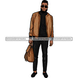 Handsome Sexy Afro Man Sunglasses Carry On Luggage Jacket Fashion Style SVG JPG PNG Vector Clipart Cricut Silhouette Cut Cutting