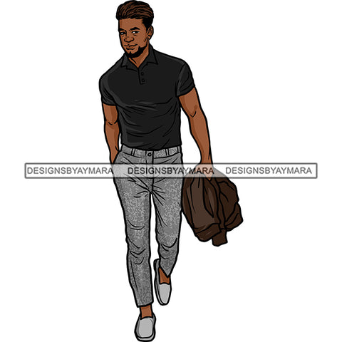 Handsome Sexy Afro Man Classy Carrying Jacket Fashion Style SVG JPG PNG Vector Clipart Cricut Silhouette Cut Cutting