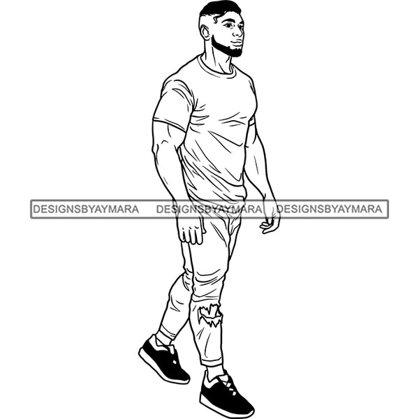 Handsome Sexy Afro Man Muscular Athletic T-Shirt Jeans Fashion Style B/W SVG JPG PNG Vector Clipart Cricut Silhouette Cut Cutting