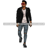 Handsome Afro Man Standing Sunglasses Sneakers Jacket Casual Fashion Style SVG JPG PNG Vector Clipart Cricut Silhouette Cut Cutting