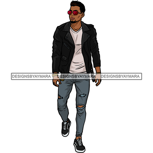 Handsome Afro Man Standing Sunglasses Sneakers Jacket Casual Fashion Style SVG JPG PNG Vector Clipart Cricut Silhouette Cut Cutting