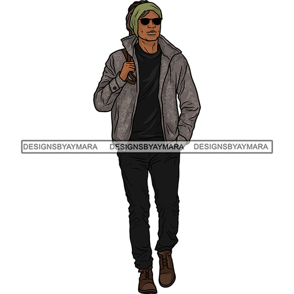 Handsome Sexy Afro Man Headband Jacket Jeans Fashion Style SVG JPG PNG Vector Clipart Cricut Silhouette Cut Cutting