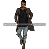 Handsome Sexy Afro Man Necklace Coat Jeans Holes Fashion Style SVG JPG PNG Vector Clipart Cricut Silhouette Cut Cutting