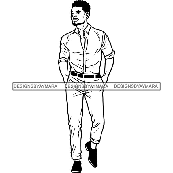 Handsome Sexy Afro Man Mustache Curly Hairstyle Classy Trendy Fashion Style B/W SVG JPG PNG Vector Clipart Cricut Silhouette Cut Cutting