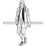 Handsome Sexy Afro Man Beanie Dreadlocks Hairstyle Sneakers Gloves Fashion Style B/W SVG JPG PNG Vector Clipart Cricut Silhouette Cut Cutting