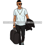 Handsome Afro Man Sunglasses Sneakers Holding Jacket Gym Bag Fashion Style SVG JPG PNG Vector Clipart Cricut Silhouette Cut Cutting