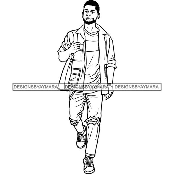 Handsome Sexy Afro Man Beard Short Hairstyle Tote Bag Casual Fashion Style B/W SVG JPG PNG Vector Clipart Cricut Silhouette Cut Cutting