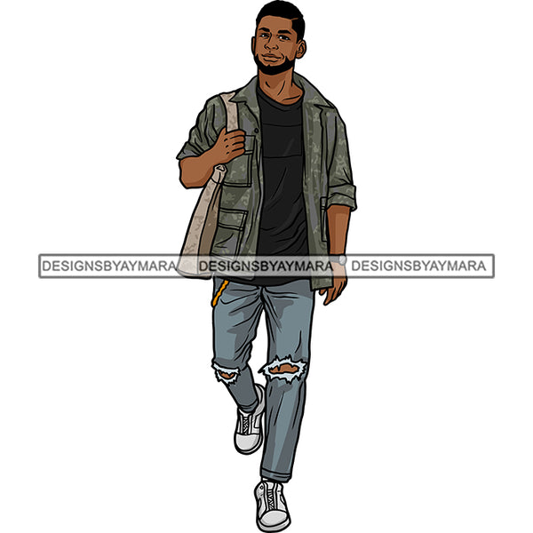 Handsome Sexy Afro Man Beard Short Hairstyle Tote Bag Casual Fashion Style SVG JPG PNG Vector Clipart Cricut Silhouette Cut Cutting