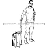 Handsome Afro Man Spinner Wheel Luggage Sunglasses Casual Fashion Style B/W SVG JPG PNG Vector Clipart Cricut Silhouette Cut Cutting
