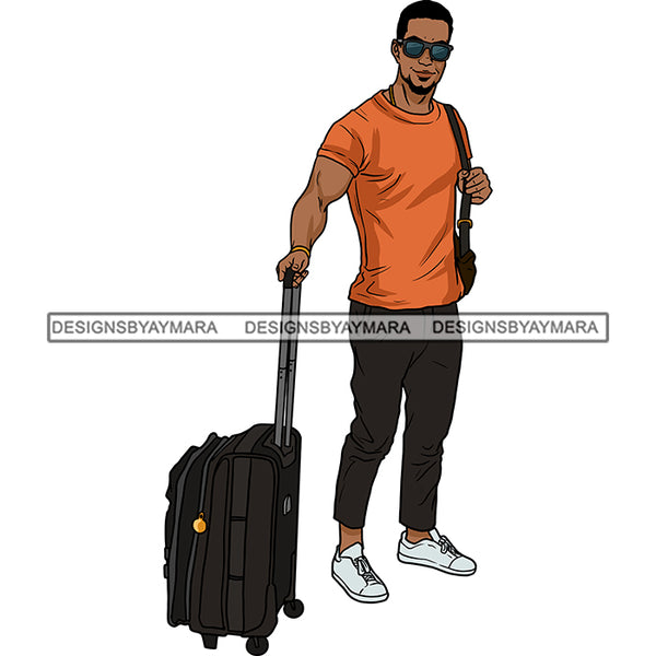 Handsome Afro Man Spinner Wheel Luggage Sunglasses Casual Fashion Style SVG JPG PNG Vector Clipart Cricut Silhouette Cut Cutting