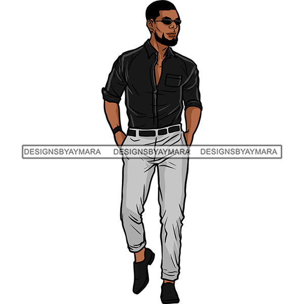 Handsome Afro Man Successful Sunglasses Casual Fashion Style SVG JPG PNG Vector Clipart Cricut Silhouette Cut Cutting
