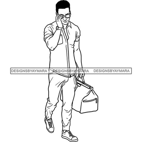 Handsome Afro Man Doctor's Bag Sunglasses Casual Fashion Style B/W SVG JPG PNG Vector Clipart Cricut Silhouette Cut Cutting