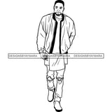 Handsome Sexy Afro Man Jacket Pants Trendy Fashion Style Illustration B/W SVG JPG PNG Vector Clipart Cricut Silhouette Cut Cutting