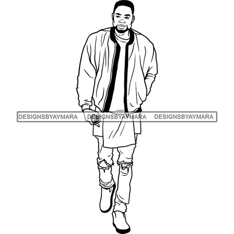 Handsome Sexy Afro Man Jacket Pants Trendy Fashion Style Illustration B/W SVG JPG PNG Vector Clipart Cricut Silhouette Cut Cutting