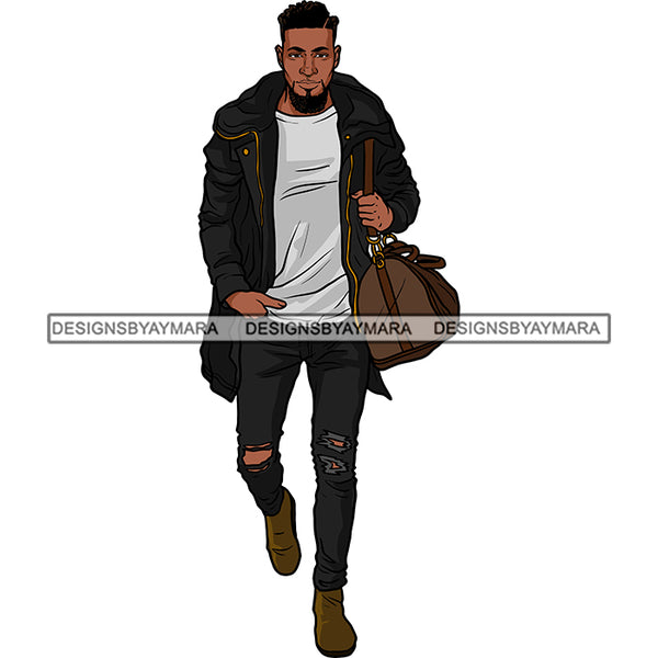 Handsome Sexy Afro Man Jacket Jeans Gym Bag Fashion Style Illustration ...