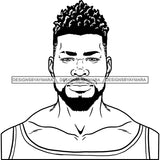 Afro Man Portrait Handsome Muscular Beard Tank Top Fashion Style B/W SVG JPG PNG Vector Clipart Cricut Silhouette Cut Cutting