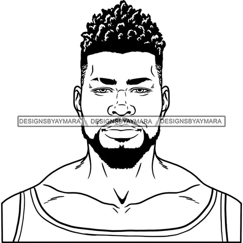 Afro Man Portrait Handsome Muscular Beard Tank Top Fashion Style B/W SVG JPG PNG Vector Clipart Cricut Silhouette Cut Cutting