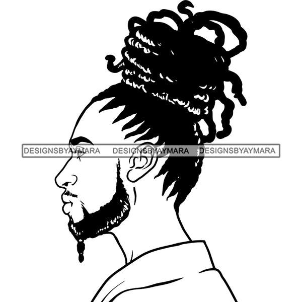 Afro Man Profile Handsome Braided Goatee Braided Dreads Hairstyle B/W SVG JPG PNG Vector Clipart Cricut Silhouette Cut Cutting
