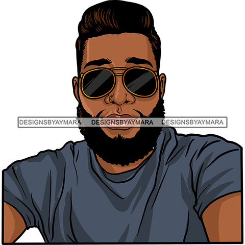 Afro Man Portrait Attractive Sunglasses Bearded High Top Fade Hairstyle Illustration SVG JPG PNG Vector Clipart Cricut Silhouette Cut Cutting