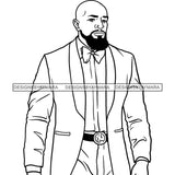 Afro Man Attractive Bearded Bald Haircut Dressing Elegant Bow Tie Fashion Style B/W SVG JPG PNG Vector Clipart Cricut Silhouette Cut Cutting