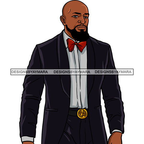 Afro Man Attractive Bearded Bald Haircut Dressing Elegant Bow Tie Fashion Style SVG JPG PNG Vector Clipart Cricut Silhouette Cut Cutting