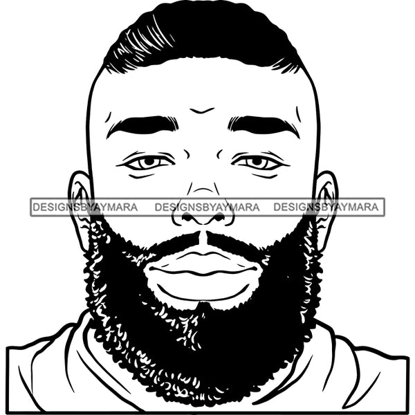 Afro Man Portrait Photo Good Looking Bearded Short Hairstyle Illustration B/W SVG JPG PNG Vector Clipart Cricut Silhouette Cut Cutting