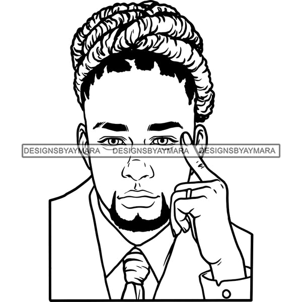 Afro Man Portrait Handsome Guy Dreadlocks Hairstyle Elegant Suit Fashion Style B/W SVG JPG PNG Vector Clipart Cricut Silhouette Cut Cutting