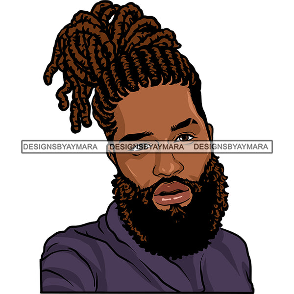 Afro Man Portrait Handsome Guy Bearded Cornrows Locs Hairstyle Illustration SVG JPG PNG Vector Clipart Cricut Silhouette Cut Cutting