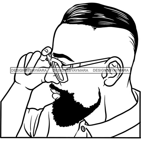 Afro Man Profile Handsome Confident Glasses Bearded Mohawk Hairstyle B/W SVG JPG PNG Vector Clipart Cricut Silhouette Cut Cutting