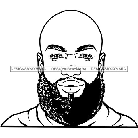 Afro Man Portrait Photo Good Looking Bearded Bald Hairstyle Illustration B/W SVG JPG PNG Vector Clipart Cricut Silhouette Cut Cutting