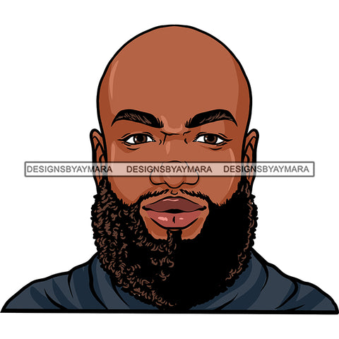 Afro Man Portrait Photo Good Looking Bearded Bald Hairstyle Illustration SVG JPG PNG Vector Clipart Cricut Silhouette Cut Cutting