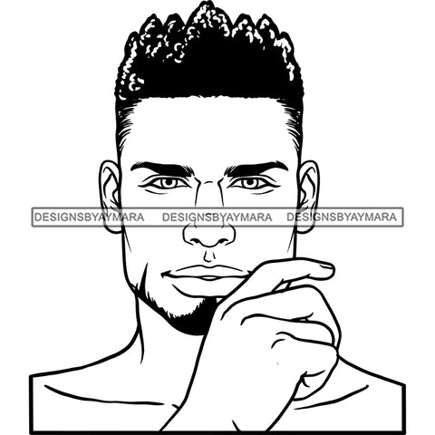 Afro Man Portrait Handsome Confident Beard Spiky Mohawk Hairstyle B/W SVG JPG PNG Vector Clipart Cricut Silhouette Cut Cutting