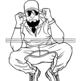 Afro Man Attractive Crouching Sunglasses Baseball Hat Joggers Fashion Style B/W SVG JPG PNG Vector Clipart Cricut Silhouette Cut Cutting