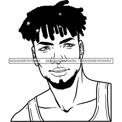 Afro Man Portrait Handsome Confident Beard Dread Hawk Hairstyle B/W SVG JPG PNG Vector Clipart Cricut Silhouette Cut Cutting