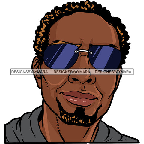 Afro Man Portrait Attractive Sunglasses Goatee Beard Receding Hair Illustration SVG JPG PNG Vector Clipart Cricut Silhouette Cut Cutting