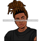 Afro Young Man Portrait Attractive Beard Updo Dreadlocks Hairstyle Illustration SVG JPG PNG Vector Clipart Cricut Silhouette Cut Cutting