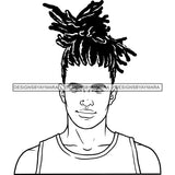 Afro Young Man Portrait Attractive Cornrows Faux Locs Hairstyle Illustration B/W SVG JPG PNG Vector Clipart Cricut Silhouette Cut Cutting