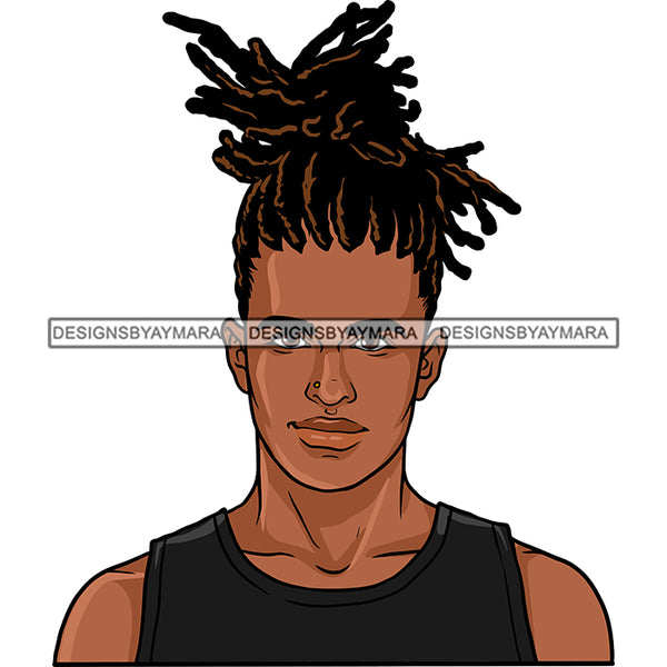 Afro Young Man Portrait Attractive Cornrows Faux Locs Hairstyle Illustration SVG JPG PNG Vector Clipart Cricut Silhouette Cut Cutting