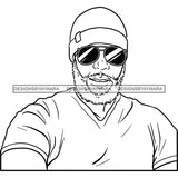 Afro Man Portrait Attractive Sunglasses Beard Beanie Short Sleeve T-Shirt Fashion Style B/W SVG JPG PNG Vector Clipart Cricut Silhouette Cut Cutting